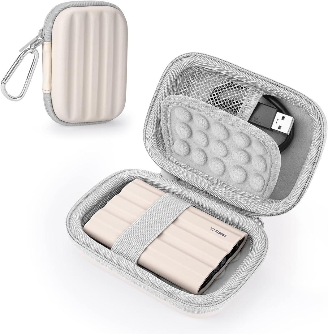 YINKE Case Compatible with Samsung T7 Shield/ T9 / T7 Touch Portable SSD USB 3.2 1TB, 2TB, 500GB, Hard EVA Portable Travel Storage Protective Cover (Beige)