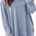 SHEWIN Long Sleeve Shirts For Women Oversized Sweatshirt Crewneck Waffle Knit Fall Tops for Women 2025 (XX-Large, 9 Sky Blue)