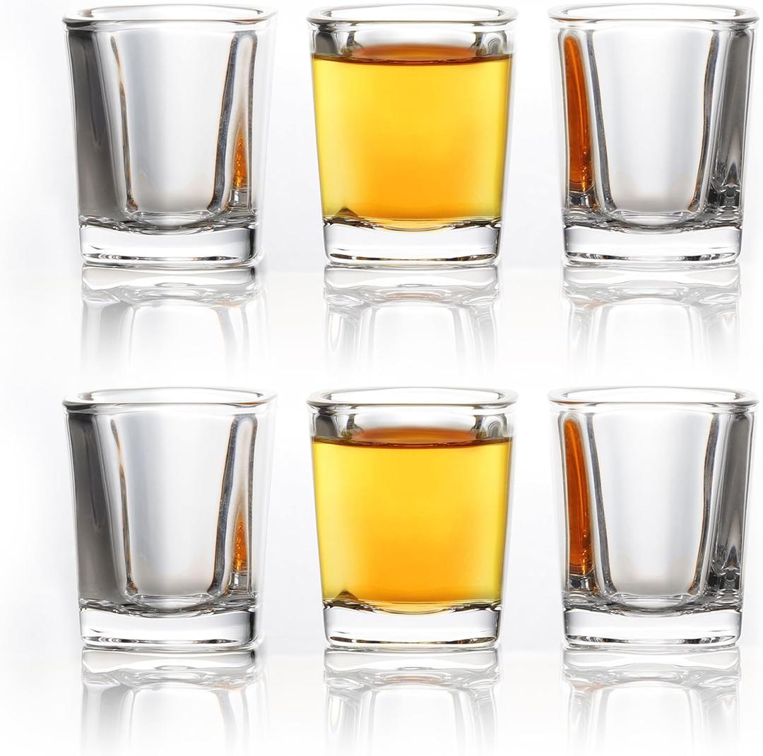 Square Shot Glasses Heavy Base 2oz (Set of 6) Modern Shot Glas Mini Snifters Glasses - Perfect for Parties, Bars, Events, Home Bar