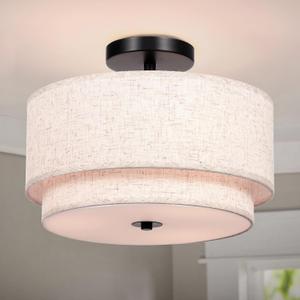 FRIDEKO HOME 3 Light Semi Flush Mount Ceiling Light Modern Close to Ceiling Light Fixture with 2-Layer Fabric Shade Light Fixtures Ceiling Mount for Bedroom Living Room Kitchen Foyer Hallway (12.6 inches, Beige)