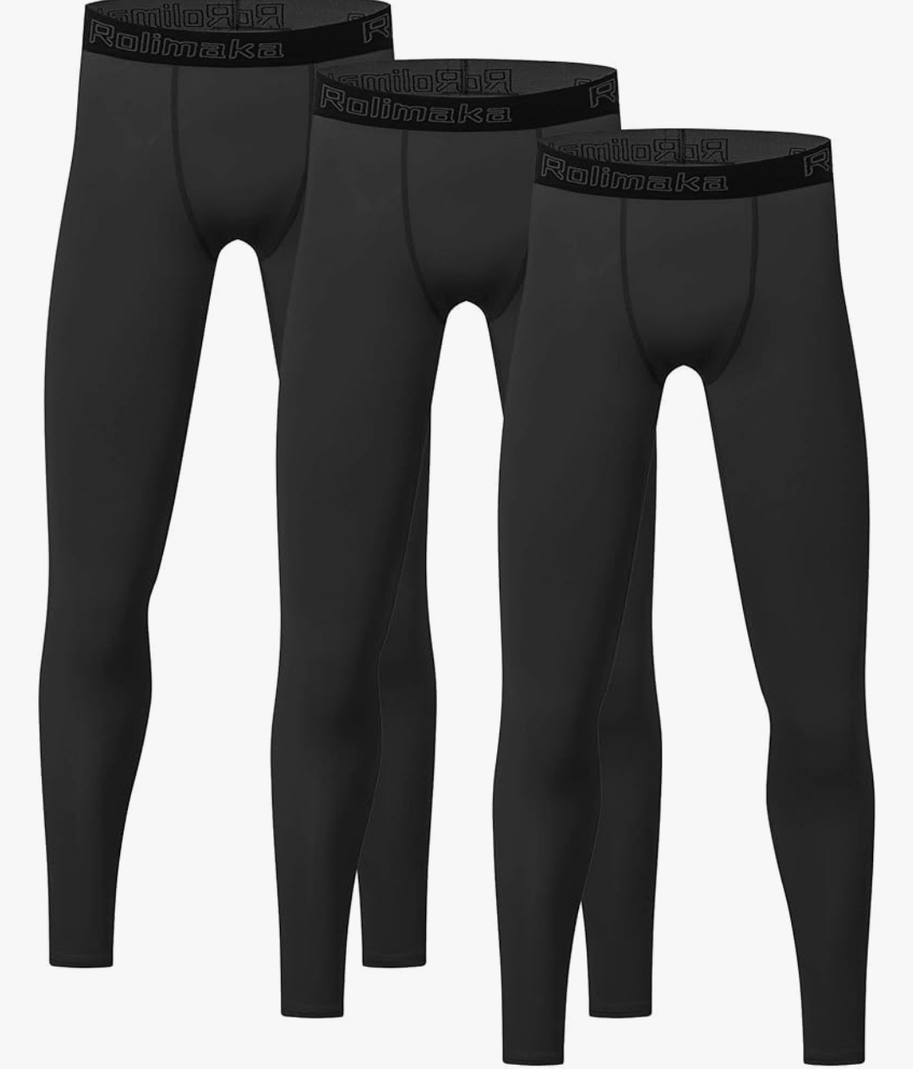3 Pack Youth Boys' Compression Leggings Tights Athletic Pants Sports Base Layer for Kids Cold Gear, Size M