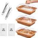 Rattan Bread Baskets, 3 Pack, rectangular Woven Baskets with Acrylic Lids, 13.8 x 9.8 inches, Stainless Steel Tongs, Lace Doilies, for Bread, Fruit, Food Display