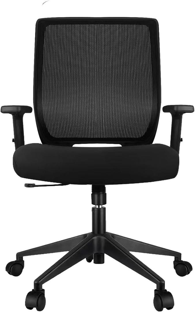 Ergonomic Office Chair Home Mesh Desk Chair with Adjustable Arms - Mid Back Computer Chairs for Adults - Swivel Task Chair Comfortable for Home Office (Black)