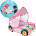 Swimbobo Toddler Pool Float Inflatable Car Baby Swim Float with Adjustable Sun Canopy and Safety Seat Pool Toys for Kids 3+ Years Old (Pink Green Car)