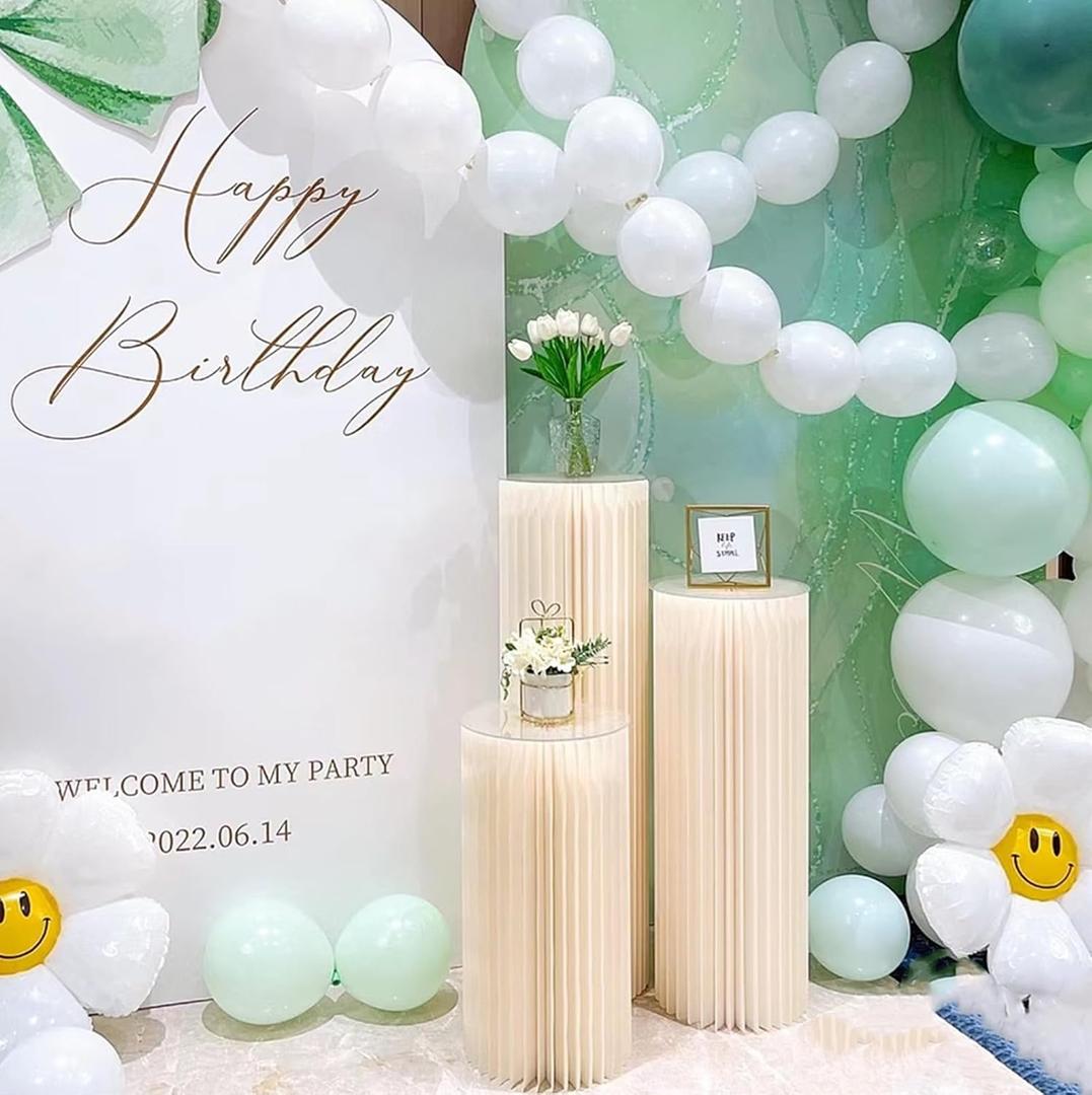 Cylinder Stands for Party 3Pcs Round Pedestal Stand Foldable Cardboard Columns Cylinder Tables for Parties Baby Shower Birthday Wedding Pillars Display Decoration