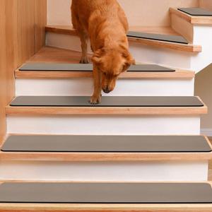 Rubber Backed Stair Carpet Treads Set of 15, Non Slip Stair Tread Covers for Wooden Steps, Machine Washable Basement Step Rugs Stair Pads, 8"x30", Brown (8" x 2'6" (Rectangular))