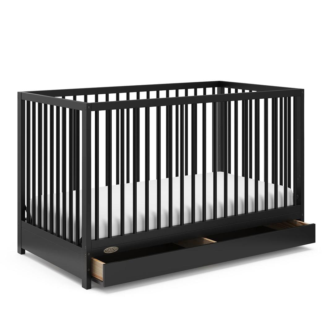 Graco Teddi 5-in-1 Convertible Crib with Drawer (Black)  GREENGUARD Gold Certified, Crib with Drawer Combo, Full-Size Nursery Storage Drawer, Converts to Toddler Bed, Daybed and Full-Size Bed