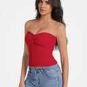 Tube Tops for Women Twist Knot Summer Going Out Crop Tops Backless Strapless Bandeau Tops Y2K Basic (Red, S)