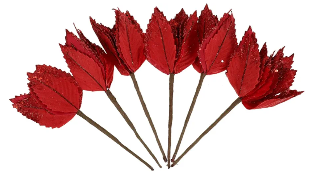 PRETYZOOM 6pcs Christmas Decorative Flowers Silk Red Xmas Decor Artificial Fake Flower for Tree Decoration