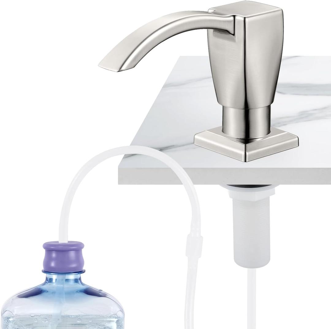 GAGALIFE Kitchen Sink Soap Dispenser Brushed Nickel, Built in Soap Dispenser for Kitchen Sink with 40" Silicone Extension Tube Kit,(ABS Plastic) in Sink Soap Dispenser Pump, LT001BN-G