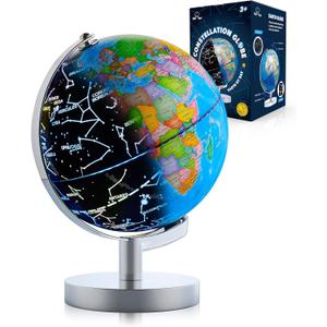 USA Toyz Illuminated Globe for Kids Learning- 3-in-1 STEM Globes of the World with Stand, Constellation Map, Built-in LED Night Light Desk Globe Lamp, Non-Tip Metal Base, 9.75 Tall, 7 Inch Diameter (7.2" Diameter)