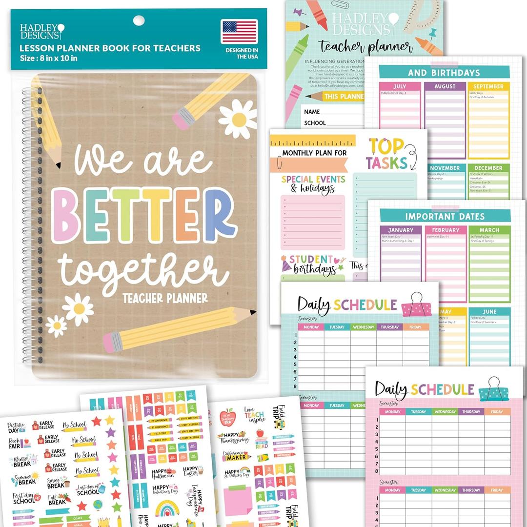Hadley Designs Teacher Planner 2025-2026 Lesson Planner Book for Teachers Must Haves, Undated Teacher Planners, Lesson Plan Notebook, Homeschooling Planners, Teachers Appreciation Gifts