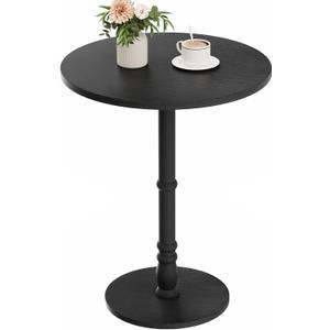 Homleke 16" Round Side Tables, Solid Wood Pillar with Wood Top & Base, Small Drink Accent Table for Living Room, Bedroom, Sofa & Office, Easy Assembly, Black