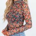 Womens Floral Mesh Long Sleeve Shirts Mock Neck Fitted Sheer Tops Outfit with Thumb Holes (XL)