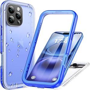for iPhone 16 Pro Max Case Waterproof - 360 Heavy Duty with Screen/ Camera Protector Shockproof IP68 Underwater Dustproof Water Shock Proof Full Body/ Front and Back Case Blue/ Frosted Clear