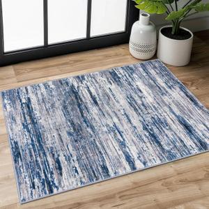 2x3 Navy Blue Gray Neutral Multi Modern Abstract Rug for Entryway, Super Soft Small Area Rug, Washable Non-Slip Kitchen Rugs, Low-Pile Mat for Bedside, Indoor Door Mat