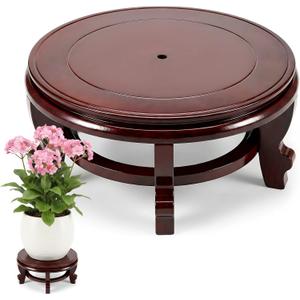 10 Inch Wooden Plant Stand Indoor Chinese Vase Fishbowl Display Stands Round Asian Style Wood Tall Planter Display for Home Indoor Plants Outdoor Decoration