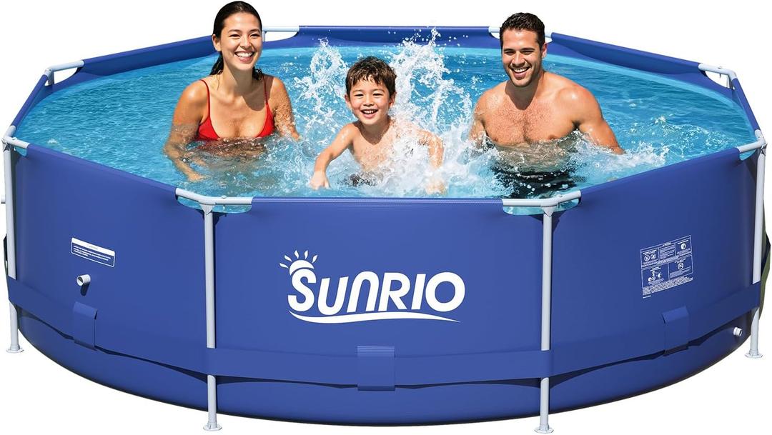 Metal Pro 8ft X 30in Round Pool Durable Steel Frame Above Ground Pool for Outdoor Backyard Swimming Pool Suitable Friends Family Adults Kids