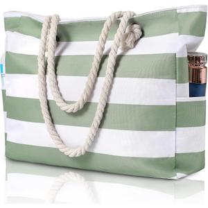 Clothirily Beach Bag for Women - Large Beach Tote Bag, Waterproof Sandproof Beach Bag with Zipper, Large Swim Pool Beach Tote (Green)
