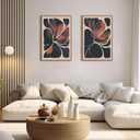 Framed 2pcs Large Boho Wall Art Canvas Orange and Black Abstract Floral Mid Century Modern Wall Decor Flower Botanical Prints Posters Pictures for Living Room Bedroom Home Decor 36"x24"x2, 36L" x 24W" x 2