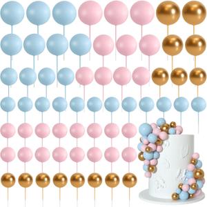 75 Pcs Cake Balls Topper Decorations Foam Cupcake Topper Mini Balloon Cake Topper Balls Cake Picks for Cake Deco Birthday Party WeddingBlue,Pink,Gold