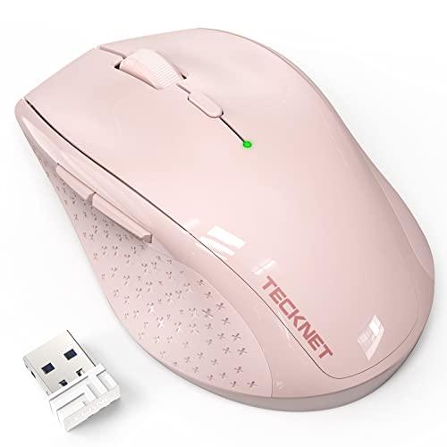 TECKNET Wireless Mouse, 2.4G USB Computer Mouse with 6-Level Adjustable 4800 DPI, 30 Months Battery, Ergonomic Grips, 6 Buttons Portable for PC, Chromebook, Mac - Pink