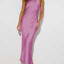 Phicia Sexy Satin Halter Neck Backless Maxi Dress for Women Elegant Tie Cowl Back Formal Wedding Guest Dress for Summer (Pink, XS)