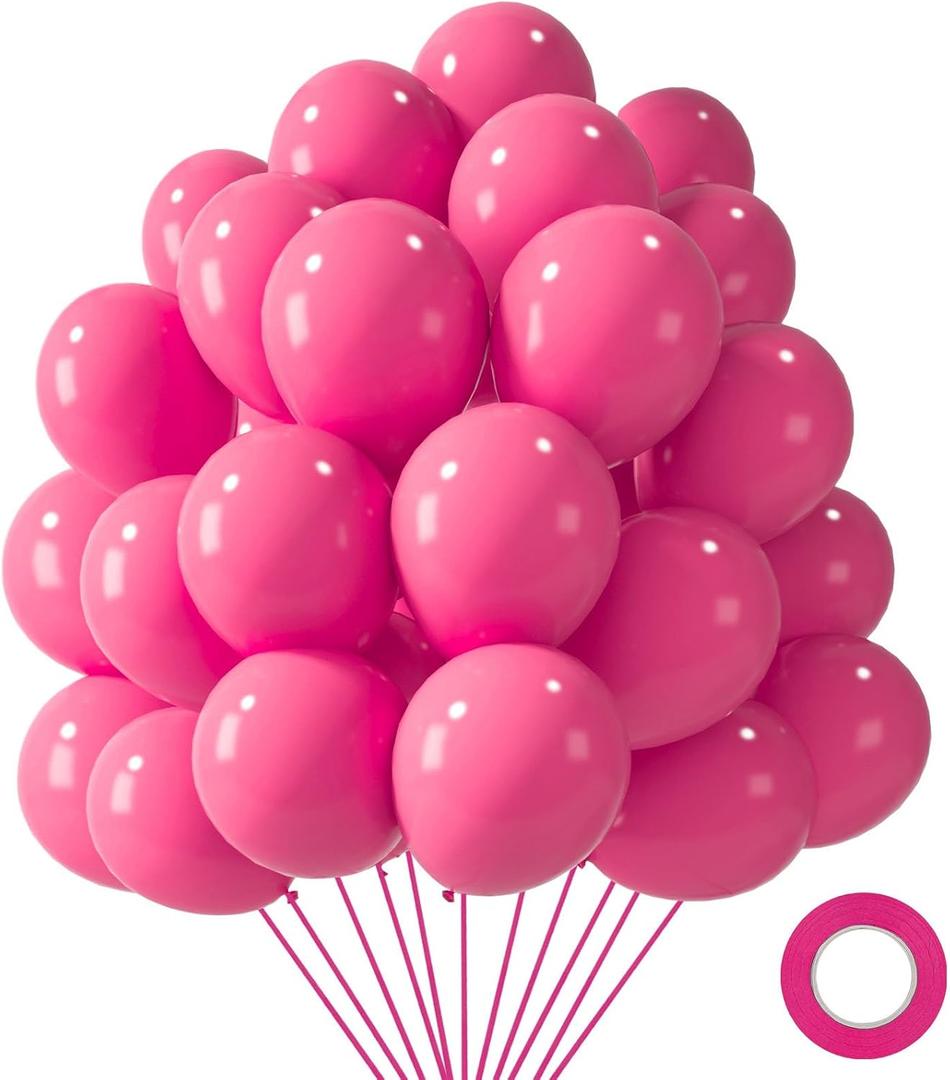 LovesTown 110 PCS Hot Pink Balloons, 12 Inch Bright Hot Pink Latex Balloons for Birthday Bridal Shower Wedding Gender Reveal Bachelorette Party Decorations