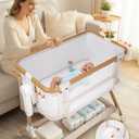 3 in 1 Baby Bassinet, Rocking Bassinet, Bedside Sleeper for Baby, Breathable Full-Mesh, 6 Height Adjustable, Comfy Mattress, Lockable Wheels, Storage Basket, Stable and Cozy Crib for Newborn Infant