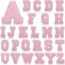 78 Pcs 2.7 Inch Chenille Letter Iron On Patches Sew On Chenille Varsity Letter Patches A-Z, Washable Fabric Letters for DIY Clothing Repairing Hats Shirts Shoes Jeans Bags(Pink)