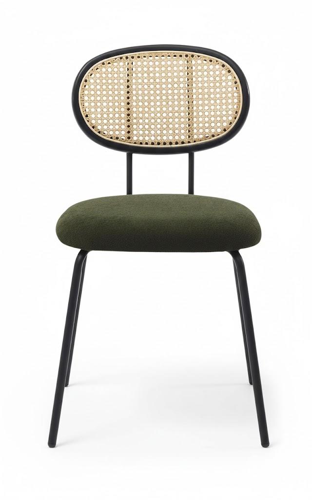 GarveeHome Dining Chair, Mid-Century Modern Velvet Upholstered Dining Room Chair with Rattan Backrest & Sturdy Metal Legs, Perfect for Kitchen, Living Room, Reception, Green