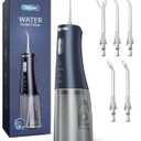 Onlyone Water Dental Flosser, 300ML Portable Oral Irrigator for Teeth, 4 Modes and 5 Jet Tips,Rechargeable Irrigation Cleaner,Electric Flossing Machine Power Flossers & Irrigator Accessories Blue