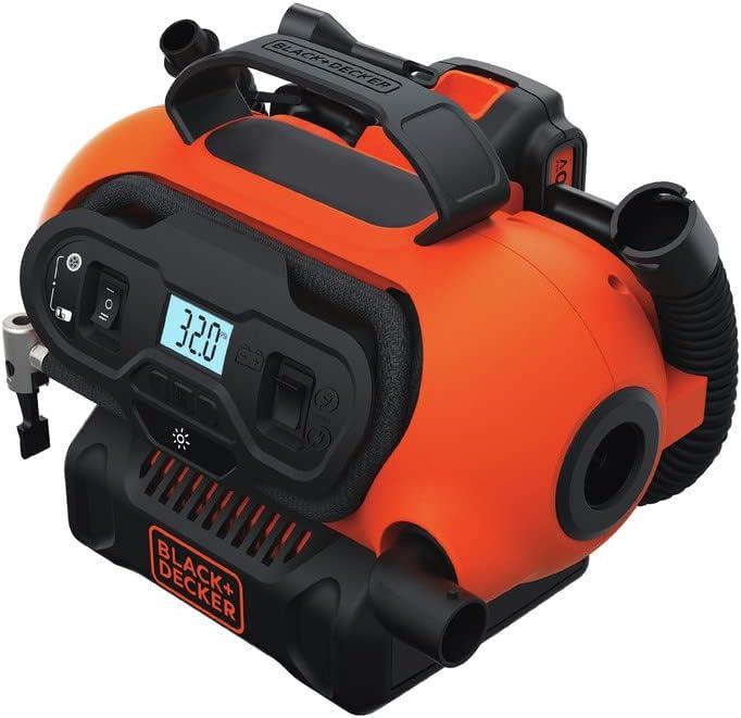 BLACK+DECKER Tire Inflator Portable Air Compressor, Air Pump for Inflatables, 3 Modes: Electric Outlet, 12V Car Adapter and Cordless 20V MAX, Battery Sold Separately (BDINF20C)