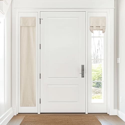 NICETOWN 100% Linen Blackout Curtains, French Door Curtains for Privacy, Easy Installed Tricia Panels, Front Door Sidelight Curtain Tie up Shade, (Beige, 12" W x 72" L, 1 Panel)