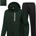 Men's Waterproof Golf Rain Suit Rain Gear Jacket and Pant Outdoor Lightweight Hooded Raincoat (Large, Dark Green)