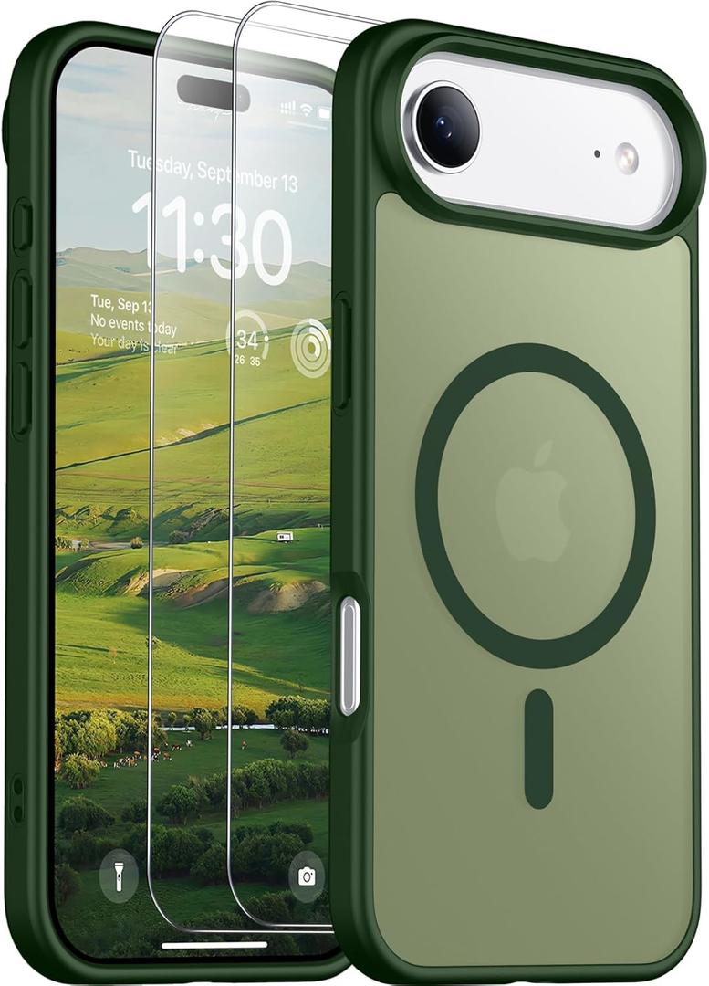 SPIDERCASE for iPhone Air Case, Magnetic Translucent Matte Case with 2PCS Tempered Glass Screen Protector Slim Phone Case for iPhone Air 6.5'', Green