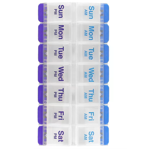 EZY DOSE Weekly AM/PM Pill Organizer, 7-Day Vitamin Container and Daily Medication Box with Large Pop-Out Compartments, 2 Times a Day Pill Holder, Blue and Purple Lids, Travel-Friendly Design