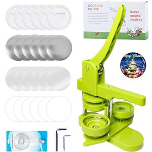 DCBADGE Button Maker Machine, Pin Maker Machine Kit (3rd Gen) Installation-Free DIY, Badge Maker Button Press Machine with Free Button Parts&Circle Cutter&Wrench Gadget (Green, 58mm2.25in)