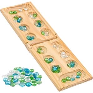 Regal Games Mancala Board Game - Fun Classic Table Game with Wooden Board for Adults & Kids - 48 Glass Mancala Beads & 2 Player Games - Ideal for Family Game Night, Travel (Ages 8+)