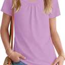 Girls' Short Sleeve T-Shirts | Scoop Neck Shirts, Summer, Sizes 5-14Y, Casual, Basic Tees, Tween, Lightweight, Soft, Loose Fit, Pleated, Cute