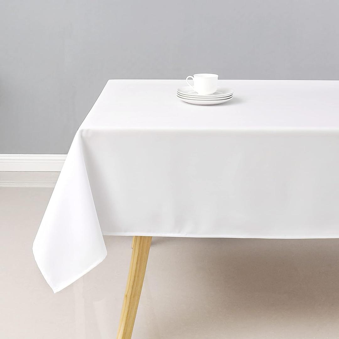 Wewoch White Rectangle Tablecloth Water Resistant Washable Polyester Table Cloth for Dining,Kitchen, Parties Weddings and Outdoor Use 60 Inch by 84 Inch