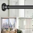 Tension Curtain Rod, 43-87 Inch Adjustable 1.1 Inch Diameter Thick Heavy Duty Black Shower Curtain Rod, Spring Curtain Rod Stainless Steel, Long Shower Rod for Bathroom No Drilling, No Rust