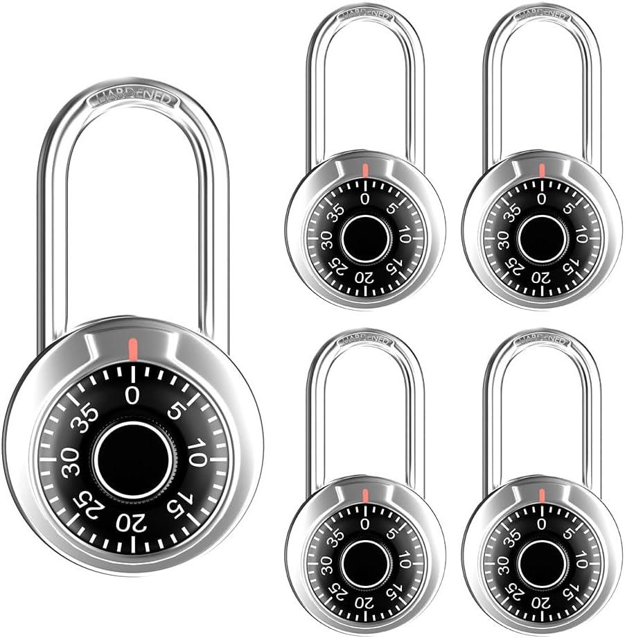 FIGODE Locker Lock, 2 in. Combination Lock, Keyless Long Padlock for Gym and School Lockers, Black Dial Lock, 5 Pack