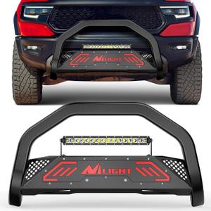 Nilight Bull Bar with Light fits Dodge Ram 1500 New Body 2019-2024 (Not fit Rebel,TRX,Classic & 20-22Diesel) Front Bumper Grille Brush Push Guard with Skid Plate Licence Hole Black
