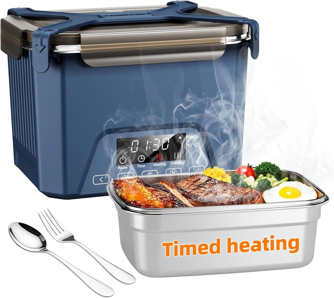 Cordless Electric Lunch Box for Adults, Heated Lunch Box 20000 mAh Battery Powered with Automatic Heating, 1.2L Portable Food Warmer, BPA Free (Blue)