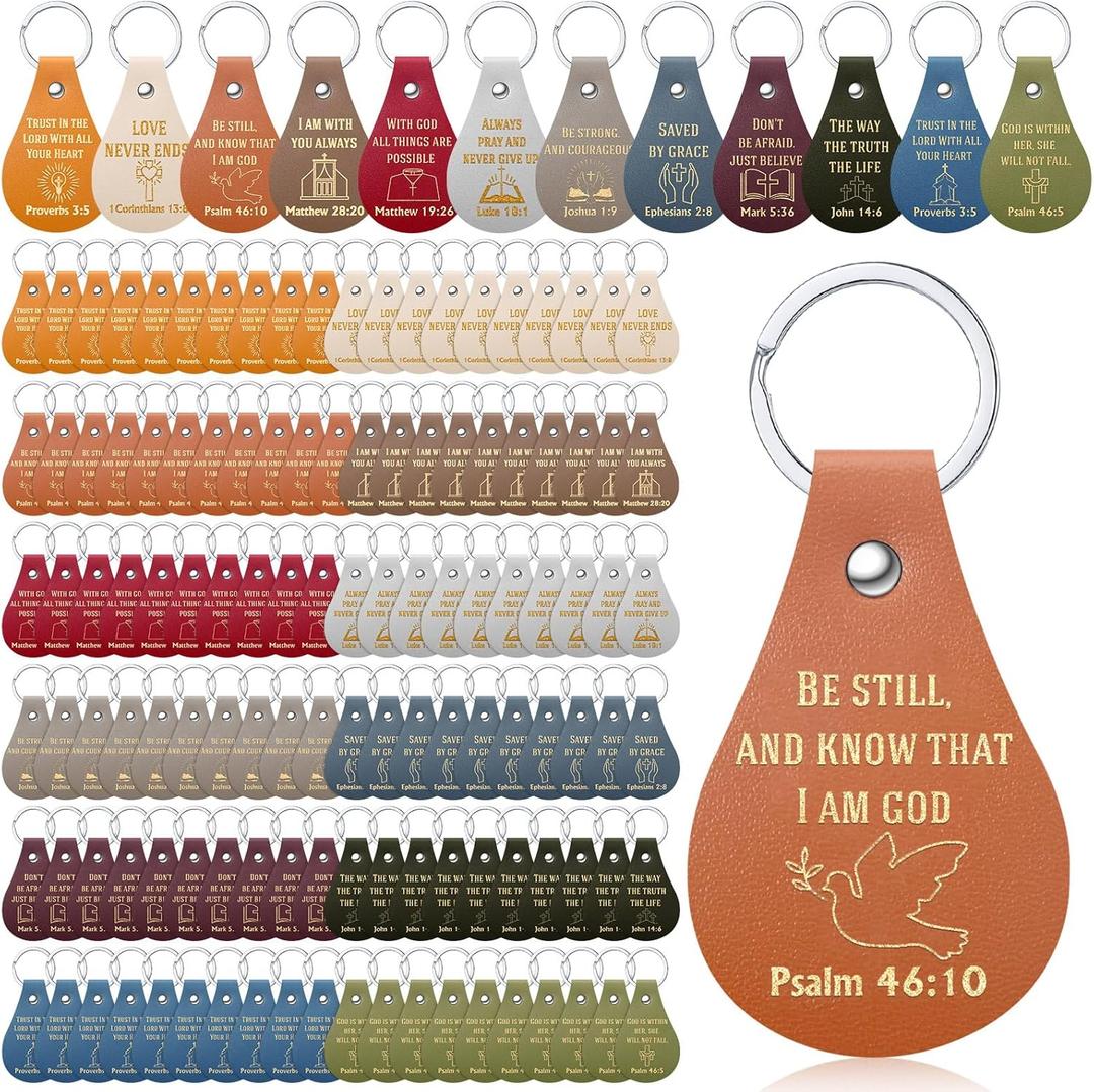 120 Pcs Christian Keychain Bulk Religious Keychain Inspirational Bible Verse Key Chains Inspirational Quote Key Chains Scripture Keyrings Leather for Church Party Favor Gifts