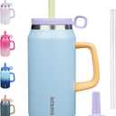 BJPKPK 50oz Insulated Tumbler with Handle Stainless Steel Travel Coffee Mug with Lid Reusable Large Water Bottle with Straw,Blue