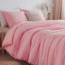 TanNicoor Pom Fringe Duvet Cover Set - 2 Piece Natural Ultra SOFE Color Washed Microfiber Bedding Set, Modern Style Down Comforter Quilt Cover with Zipper Closure(Twin,Peach Pink) (Twin(66"x90"))