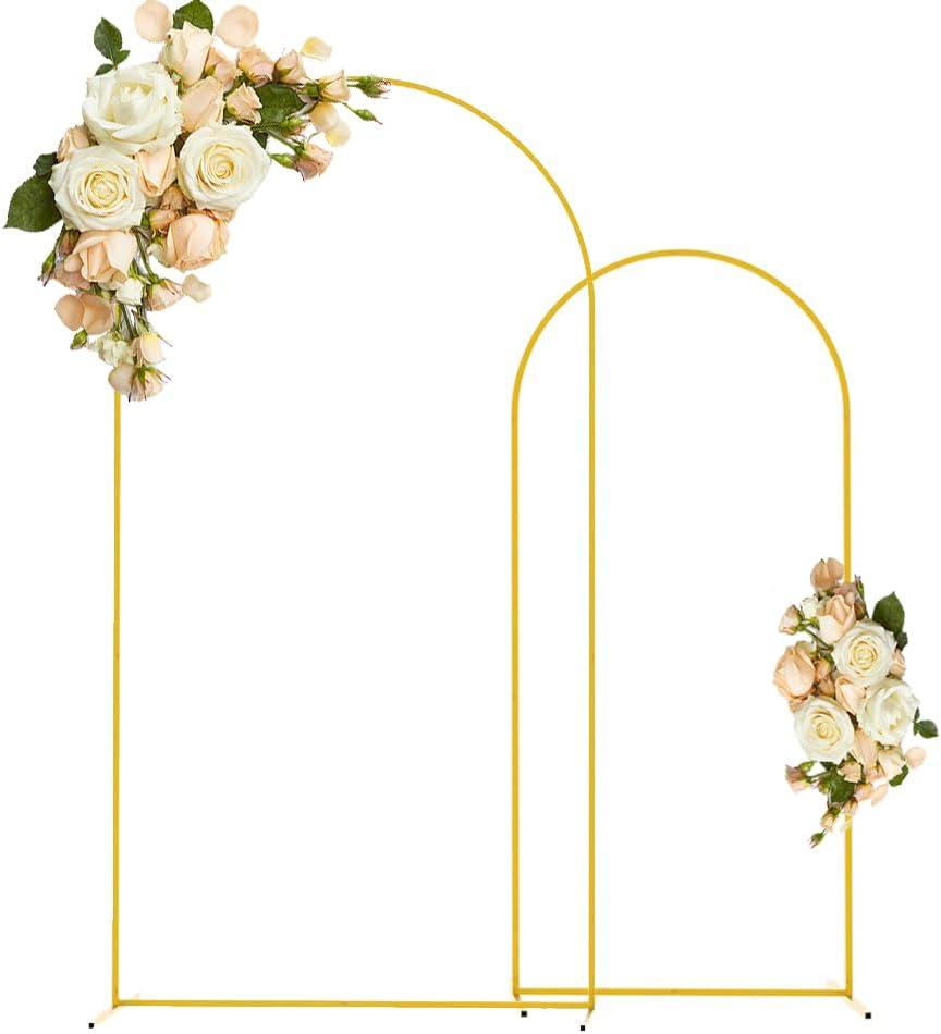 Golden Wedding Arch Stand Set 7.2FT & 6FT Metal Arch Backdrop Stand Arched Backdrop Frame for Birthday Party Baby Shower Graduation Ceremony Decoration (7.2FT 6FT)