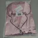 SWOMOG Women Satin Pajamas 4pcs Pajama Set Sexy Cami Shorts Set and Button Down Long Sleeve Pjs Loungewear Sleepwear (Pink, XXL)